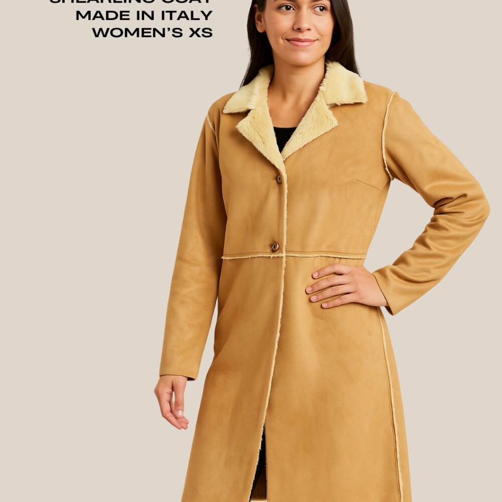 Banana Republic Faux Suede Shearling Coat Made in Italy Women’s XS - Picture 8 of 10